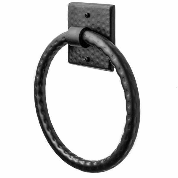 Monarch Abode 19131 Round Towel Ring Holder Hand Hammered Wall Mount Bathroom and Kitchen Storage, Metal Towel Hanger, 7 inch, Matte Black