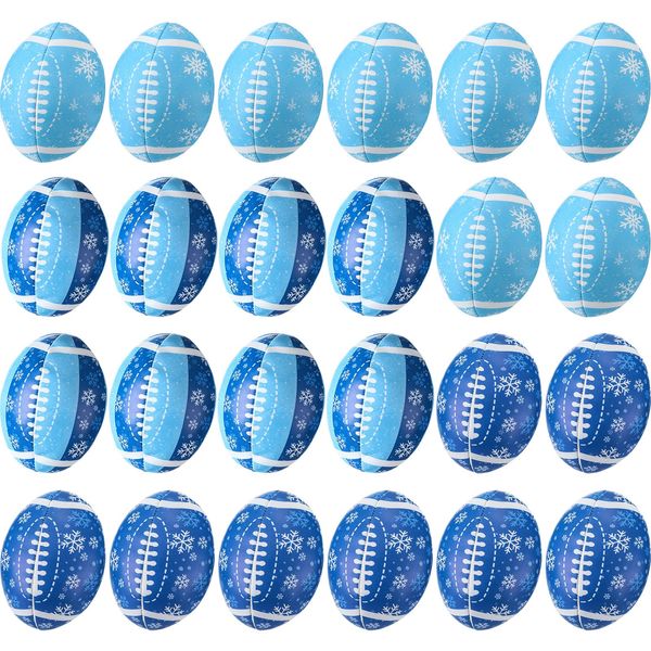 Silipull 24 Pcs Winter Snowflake Mini Football Sports Stress Ball 3.4 Inch Leather Squeeze Toy Ball Anxiety Football Party Favors for Chrismas Birthday Party Bag Gift Fillers