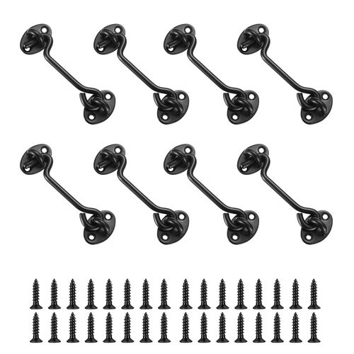 8 Pcs 4 Inch Door Hook Latch for Window Brace,gate Latch,barn Door Latch,Doors Hook Latch,Hook and Eye Latch for doorCabin Hook and Eye Latch Lock. (Black, 4 INCH-8PCS)