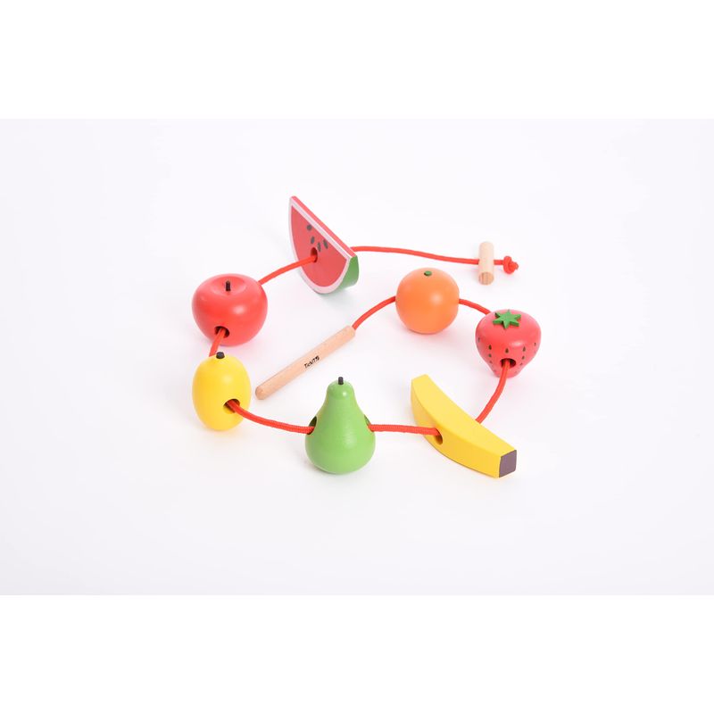 TickiT Set Di Allacciatura Frutta In Legno – 7 Pezzi Con Lacci, Gioco Educativo Per Bambini 3+, Sviluppa Abilità Motorie
