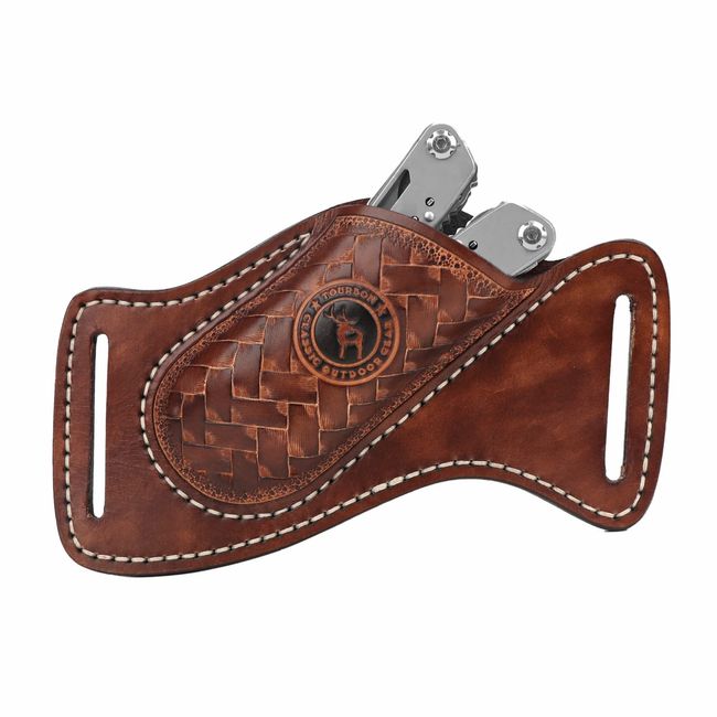 TOURBON Handmade Leather Multitool Holder EDC Pocket Knife Organizer Flashlight Tool Holster for Belt,Brown,18*8.5*2cm