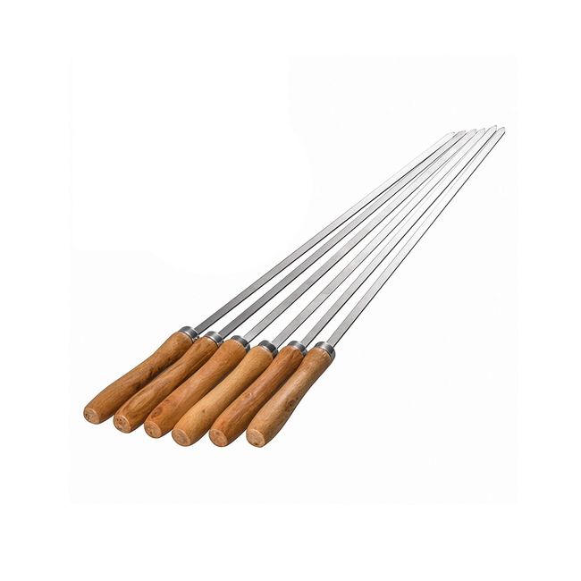 IMEEA BBQ Skewers, bbq Skewers, Camping, Stainless Steel, Skewers, Iron Skewers, Outdoors, Wooden Pattern, 16.5 inches (42 cm), Set of 6