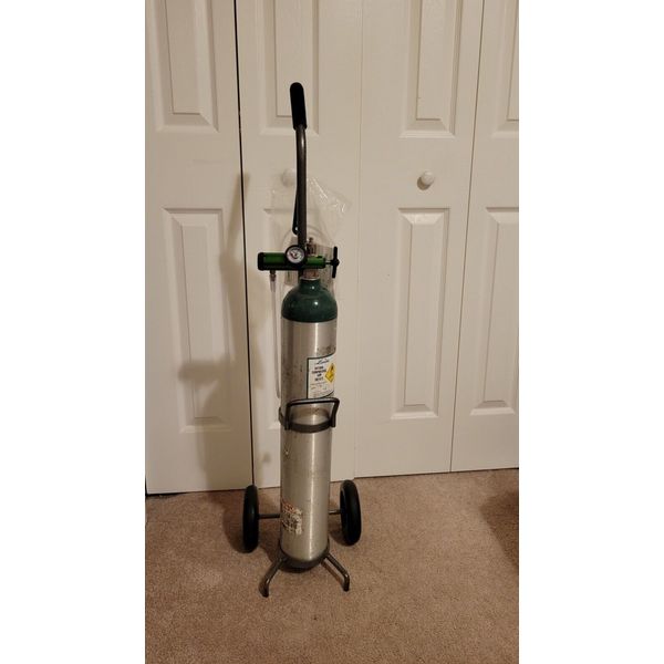 Oxygen Tank Holder With Wheels, One Tank And Regulator