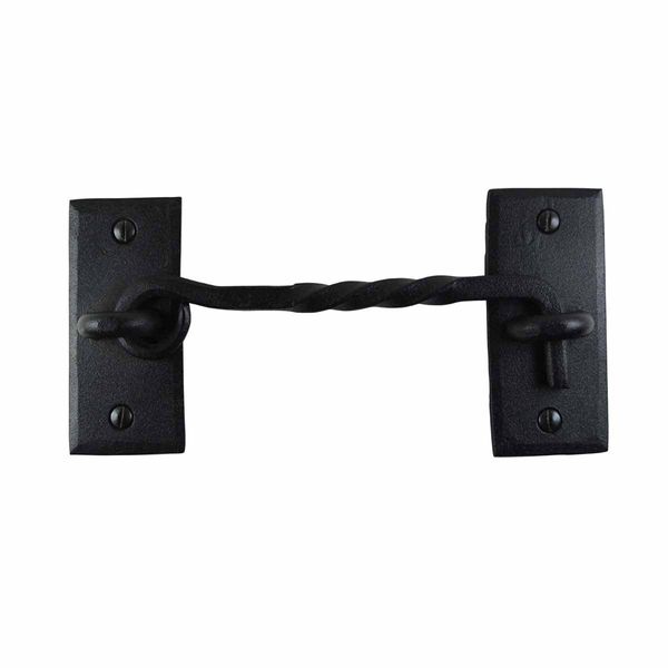 Renovators Supply Manufacturing Hook and Eye Latch 6.5 in. Black Wrought Iron Door Lock Latch/Gate Latch with Mounting Hardware