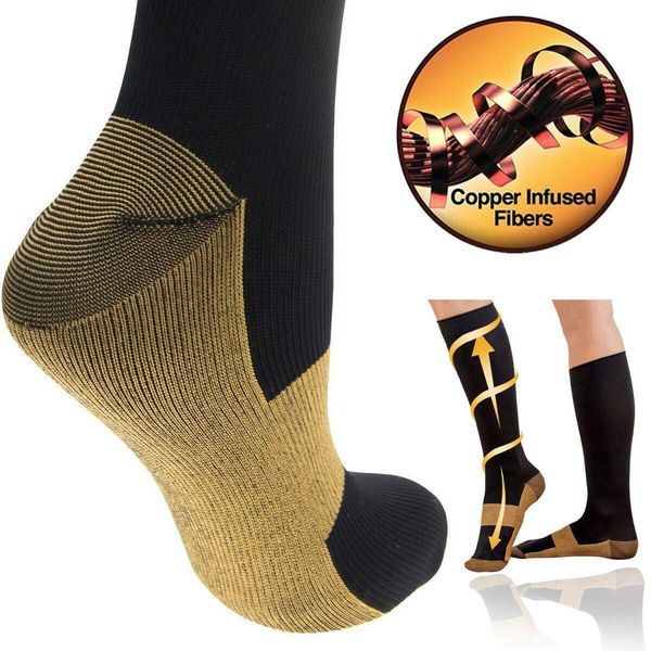 Unisex Copper Compression Socks - Travel Flight Miracle Socks Anti Swelling Fatigue DVT Support Copper Infused Plantar Fasciitis(S/Med)