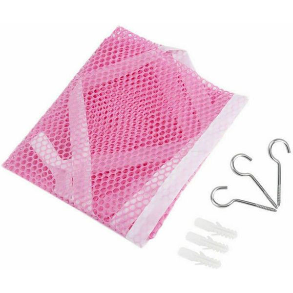 ShopHut Toy Hammock Organizer for Stuffed Toys Mesh Net - Sturdy Wall Sling Toy Organizer – With Hooks (Pink)