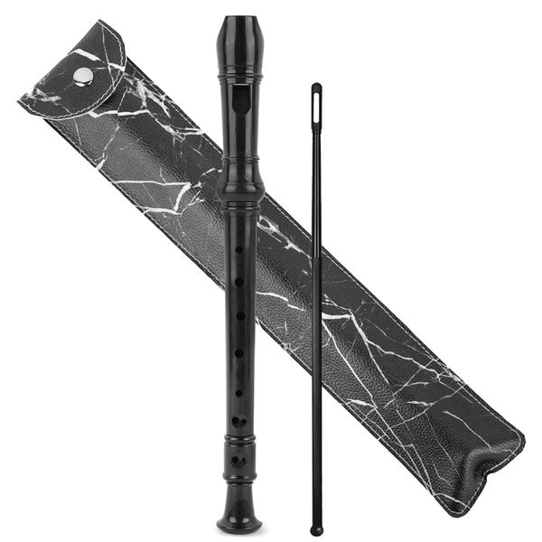 Czzmy Recorder Instrument for Beginner Kids Adults,8-Hole Soprano Descant Recorder Music Flute with with Cleaning Rod & Leather Case For School Student Home Entertainment(2-Black Marble)