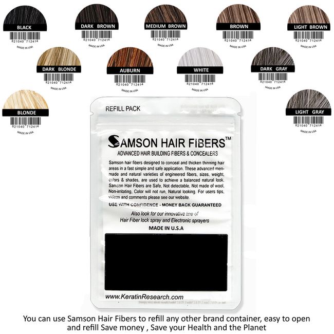 SAMSON Hair Building Fibers DARK BROWN 100gr Concealer made USA refills & more