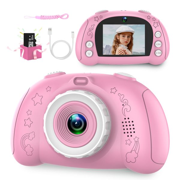 Kids Camera, Camera for Kids 3-12, Kids Digital Camera for Boys and Girls, with 32G SD Card, Toddler Camera with 2.4-Inch Screen for Kids at Birthday, Christmas (Pure Pink)