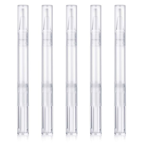 KALIONE 3ml Nail Oil Pen Empty Transparent Twist Pens, Cuticle Oil Dispenser Empty Nail Oil Pen with Brush Tip, Cosmetic Lip Gloss Container Applicators Eyelash Growth Liquid Tube(5 Packs)