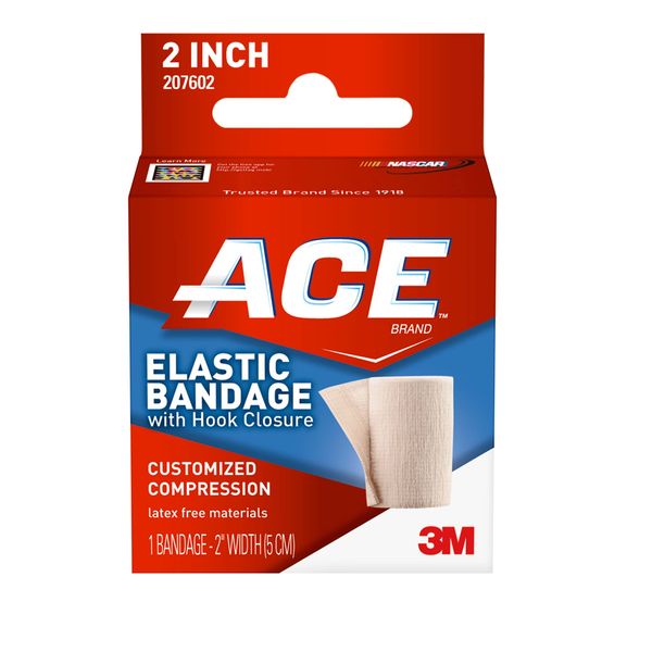 ACE Brand Elastic Bandage with Clips, Adjustable for Secure, Moderate Support, 2", One Size Fits Most