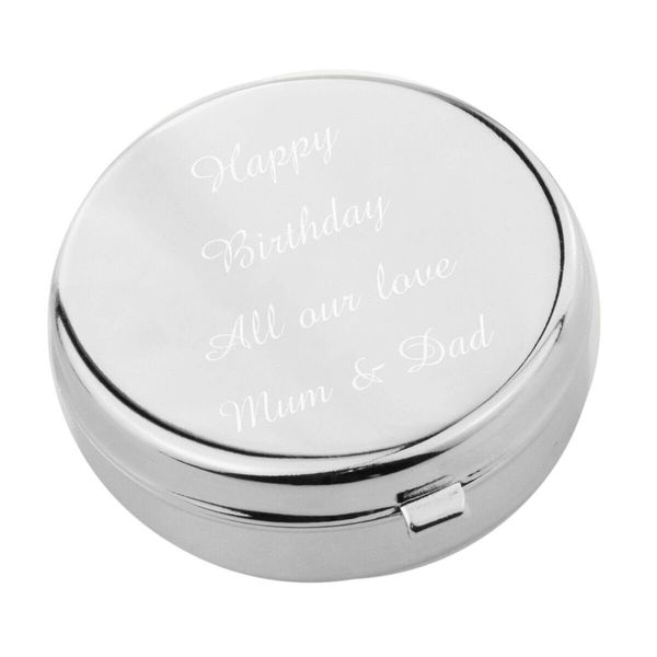 Personalised with Your Own Message, Compact Pill Pot with Two Compartments and Mirror, Silver