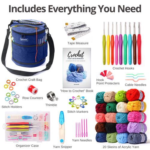 Crochet Kit for Beginners Adults and Kids - Make Amigurumi and other Crocheting Kit Projects - Beginner Crochet Kit Includes 20 Colors Crochet Yarn, Hooks, Book, Bag - Complete Crochet Starter Kit