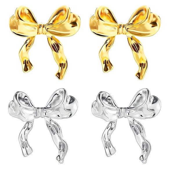 2pcs Bow Earrings for Women Girls Flower Ribbon Bow Stud Earrings Gift (Style-A)