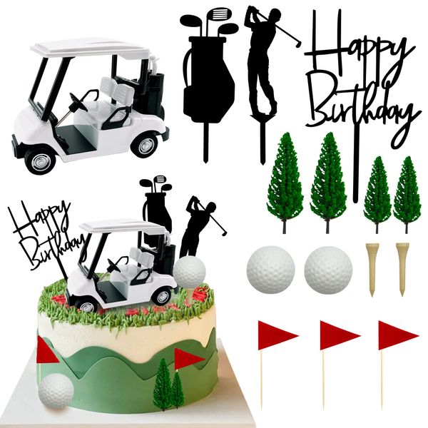 Golf Cake Decorations Golf Cart Cake Toppers Heading for The Green Cake Topper for Golfers with Cart Flag Golf Ball for Golf Theme Party Supplies (White)