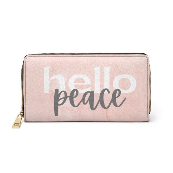 Womens Wallet, Zip Purse, Pearly Pink & White Hello Peace - One size