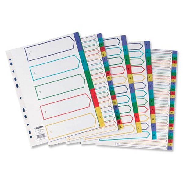 Concord Plastic Index Polypropylene 120 Micron Europunched 1-10 Extra Wide A4 Assorted Ref 67199