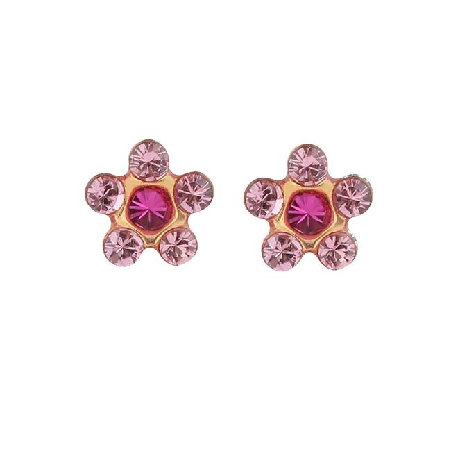 STUDEX Tiny Tips Gold Plated Daisy Light Rose Fuchsia Stud Earrings for Little Sensitive Ears