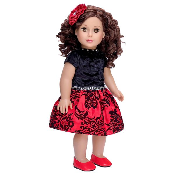 Holiday Spirit - 3 Piece 18 inch Doll Outfit - Holiday Red Taffeta Party Dress with Red Shoes and Headband - (Doll Not Included)