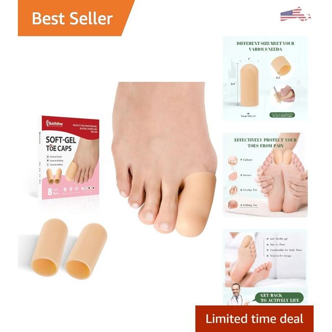 Comfortable Gel Toe Cap - Ultra Protective Toe Protector - 8 Count - Large Size