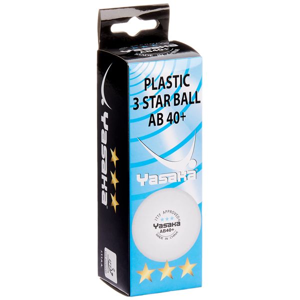 Yasaka AB40+ Table Tennis Balls, Plastic 3 Star Balls, White, 3 Balls Included, A60