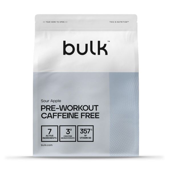 Bulk Pre Workout Caffeine Free, No Caffeine Stim Free Energy Drink with Beta Alanine, Creatine, Arginine (AAKG), Citrulline, Vitamin B6, Sour Apple, 500 g, 21 Servings, Packaging May Vary