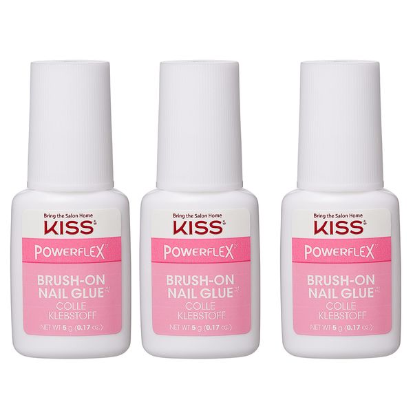 Kiss Powerflex Brush On Nail Glue 0.17 Ounce (Pack of 3)