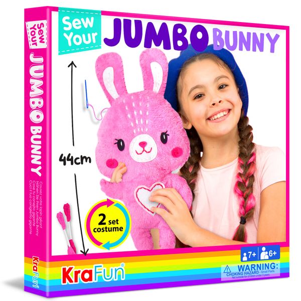 KRAFUN Big Jumbo Teddy Bear Animal Sewing Kit for Kids Beginner My First Art & Craft, Make 1 Stuffed Doll with 2 Costumes, Instructions & Plush Felt Materials for Learn to Sew, Embroidery, Age 7-12