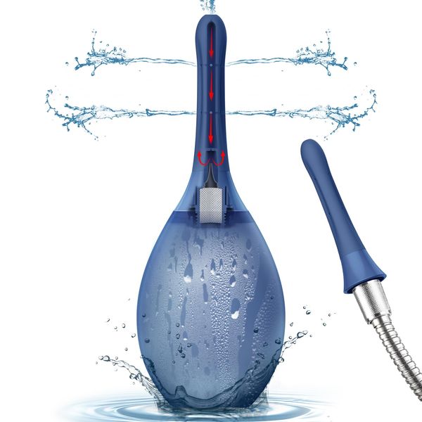 PropoDusche Douche Enema - 245ml Enema kit Anti Back-Flow Douche Kit with 7-Hole Nozzle, Silicone Enema Bulb Kit for Constipation Navy Blue（1 Pack)