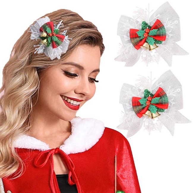 Unicra Weihnachten Haarspange Rote Sterne Kopfschmuck Schneeflocken Kopfbedeckung Grün Weihnachtsbaum Haarnadeln Halloween Haarschmuck für Frauen und Mädchen (2 Stück) (Schneeflocken)