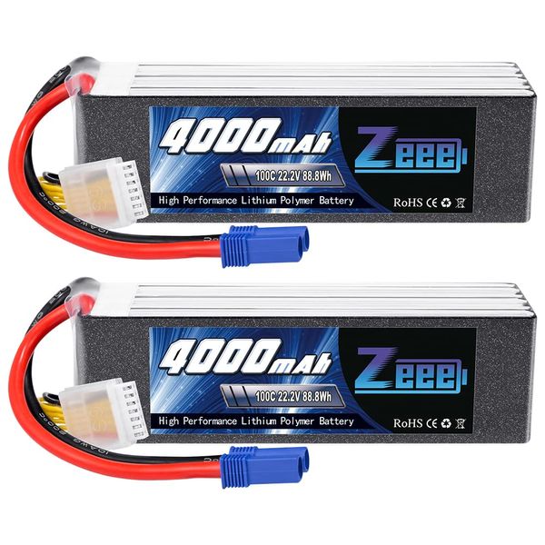 Zeee 6S Lipo Battery 4000mAh 22.2V 100C with EC5 Connector Soft Pack Battery for RC Airplane Helicopter RC Car Truck Tank Drone Racing Hobby(2 Pack)