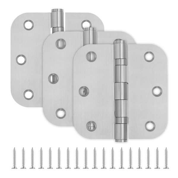 3 Pack 3.5 x 3.5 Inch Stainless Steel Door Hinges 3.5 x 3.5 Inch Silver Ball Bearing Door Hinges with 5/8 Radius Corners, 3 1/2 Inches Rounded Interior Door Hinges for Bathroom, Bedroom, Living Room