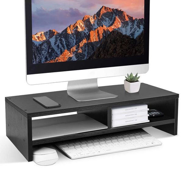 Youyijia Wood Monitor Stand Riser,Monitor Stand 2 Tiers Computer Monitor Riser,Computer Stand,Laptop Stand with Storage Shelf for Home and Office,Black(W500x D200 x H132mm)