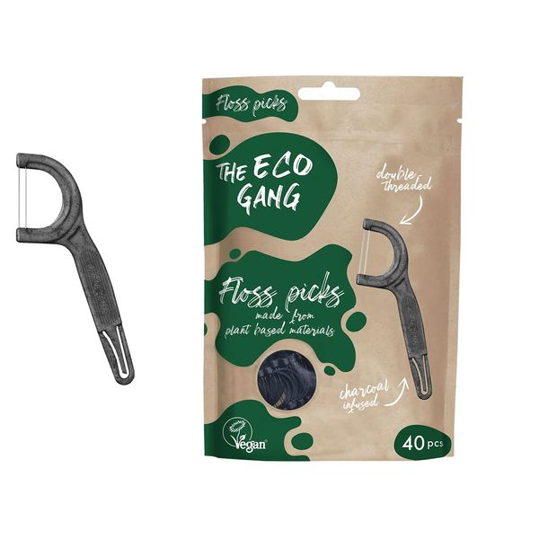 The Eco Gang Floss Picks Made from Plant Based Materials Vegan Charcoal