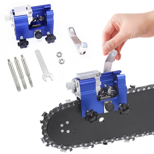 SOARFLY Chainsaw Chain Sharpening Jig with 3PCS Carbide Cutter Portable Manual Chain Saw Sharpener Kit, Chainsaw Aluminum Alloy Hand Cranks Saw Chains Sharpener for All Chain Saws