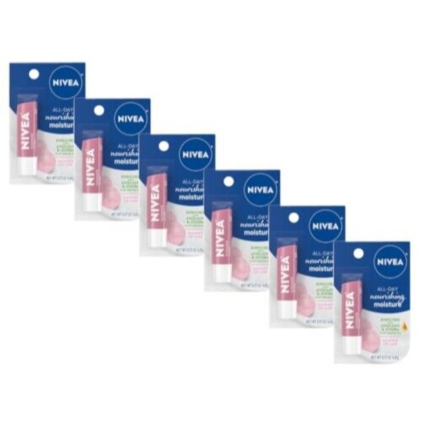 6 Pack Nivea All-Day Nourishing Moisture Shimmer Lip Care Mineral Oil Free .17oz