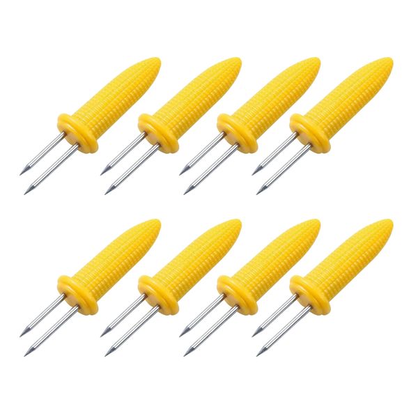 Glamified 8 Interlocking Corn Holders Stainless Steel Cob Forks, Twin Prong Sweetcorn Skewers for Home and Camping BBQ Grill (8 Corn Skewers)