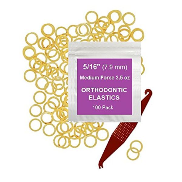 5/16 Inch Orthodontic Elastic Rubber Bands, 100 Pack, Natural, Medium 3.5 Ounce Small Rubberbands Dreadlocks Hair Braids Fix Tooth Gap, Free Elastic Placer for Braces