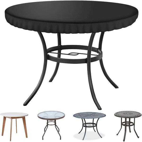 Kovshuiwe Diameter 106cm Black Garden Table Cover Round, Patio Table Top Cover Set,Garden Furniture Cover Fitted Round Outdoor and Indoor Use, Waterproof Table Cover, 600D Oxford Fabric