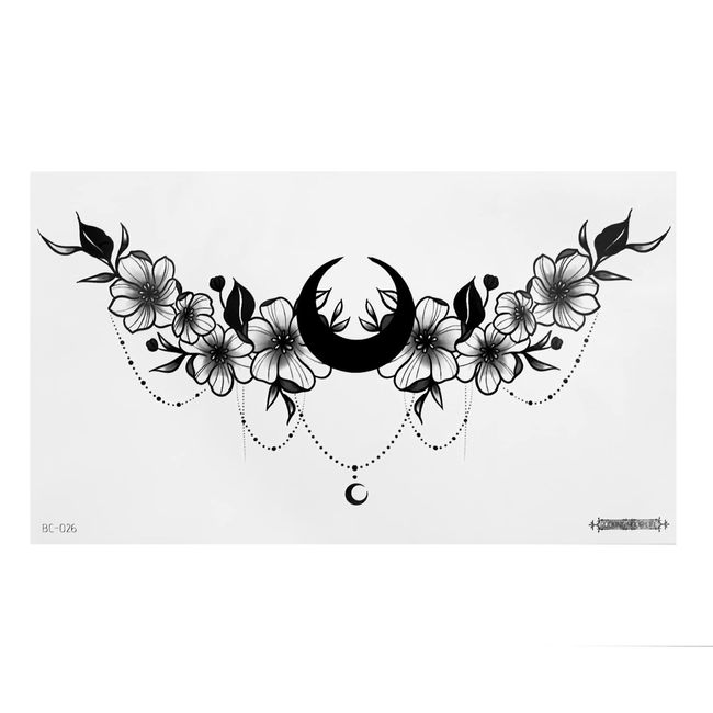 1 x Blumen Underboob Tattoo - Motiv in schwarz - Temporary Haut Tattoo - BC026 (1)