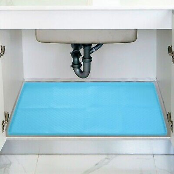 34" x 22"  Silicone Kitchen Under Sink Mat Pet Feeding Mats, Light Blue