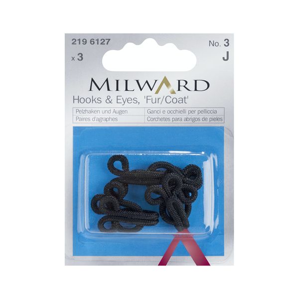 MILWARD Hooks & Eyes Fasteners, Fur/Coat, Black, No.3