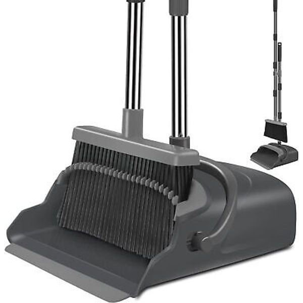 kelamayi Broom and Dustpan Set for Home, Office, Indoor&Outdoor Black&gray