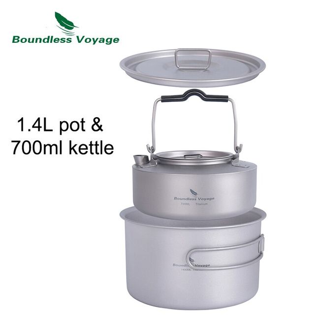 Outdoor Titanium Food Steamer Stock Pot Set Camping Soup Pot Pan Cooking Kit