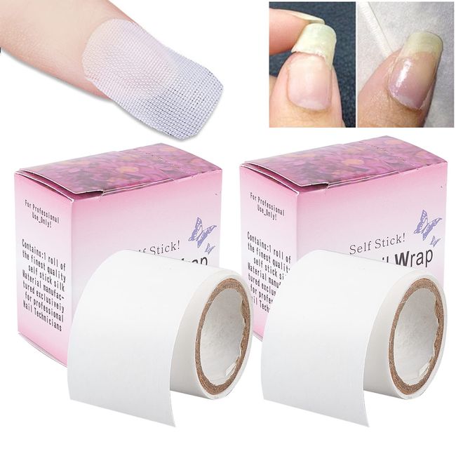 NICENEEDED 2 Rolls Fiberglass Silk Nail Wrap Self Adhesive, Bandage Tape Easy Trimerable for Damaged Nail Tips Repair, Nail Art Extension Stickers Nail Protector Tools for Nail Design