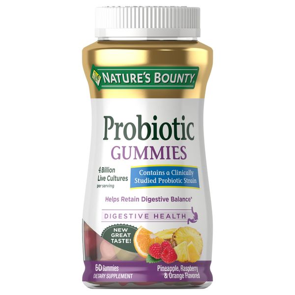 Nature's Bounty Probiotic Gummies, Immune Health & Digestive Balance, Pineapple, Raspberry and Orange Flavor Gummies, 60 Ct