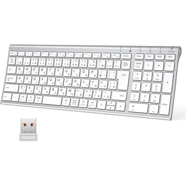 iClever GKJ22S Keyboard, Wireless Keyboard, Wireless, USB Rechargeable, JIS Standard, Japanese Layout, Thin, Numeric Keypad, Compact Keyboard, Silent, 2.4G (Receiver Included) Full Keyboard,