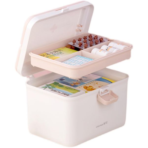 First Aid Kit, Medicine Box, 2 Tiers, White, First Aid Box, Medical Box, Custom Medicine Box, Removable, Medicine Box, Pill Case, Multi-functional Storage Case, Sewing Box, For Kids, Adults, Storage