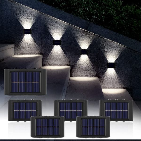 Solar Fence Light Outdoor Lights Solar Powered LED Wall Lamp Waterproof for Deck Step Patio Landscape Lighting (White 6 Pack)