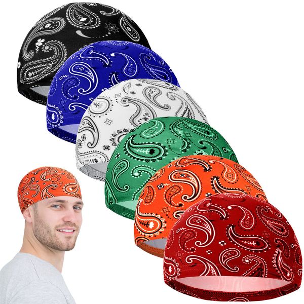 6 Pcs Men Cooling Skull Cap Helmet Liner Sweat Wicking Beanie Head Wrap Bicycle Cycling Running Hat (Stylish Style) Multicoloured